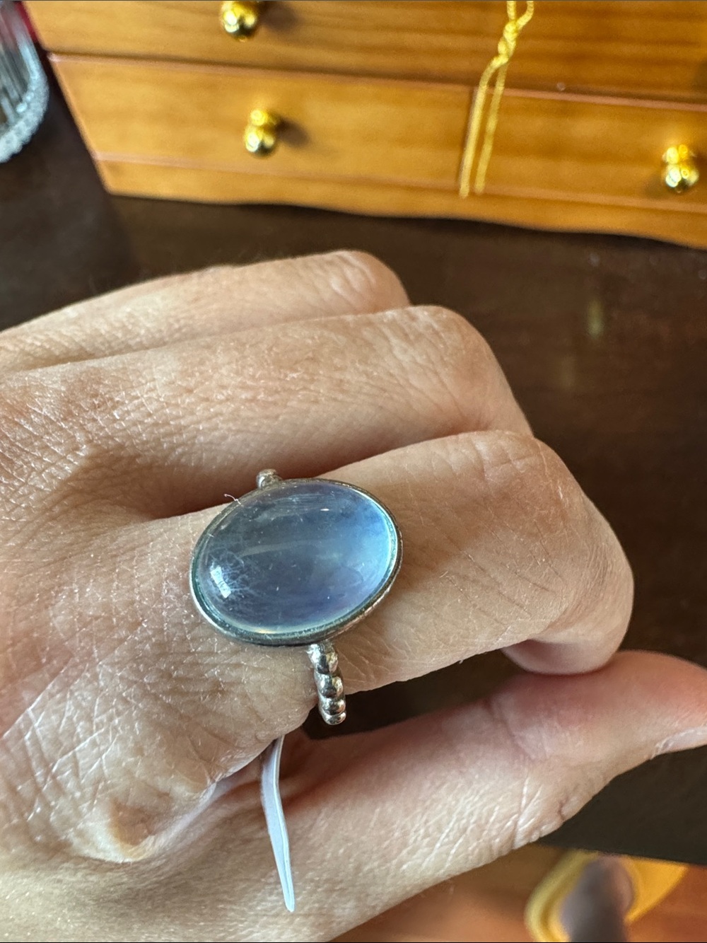 Silver Moonstone Oval Bezel Ring - Blue-Grey